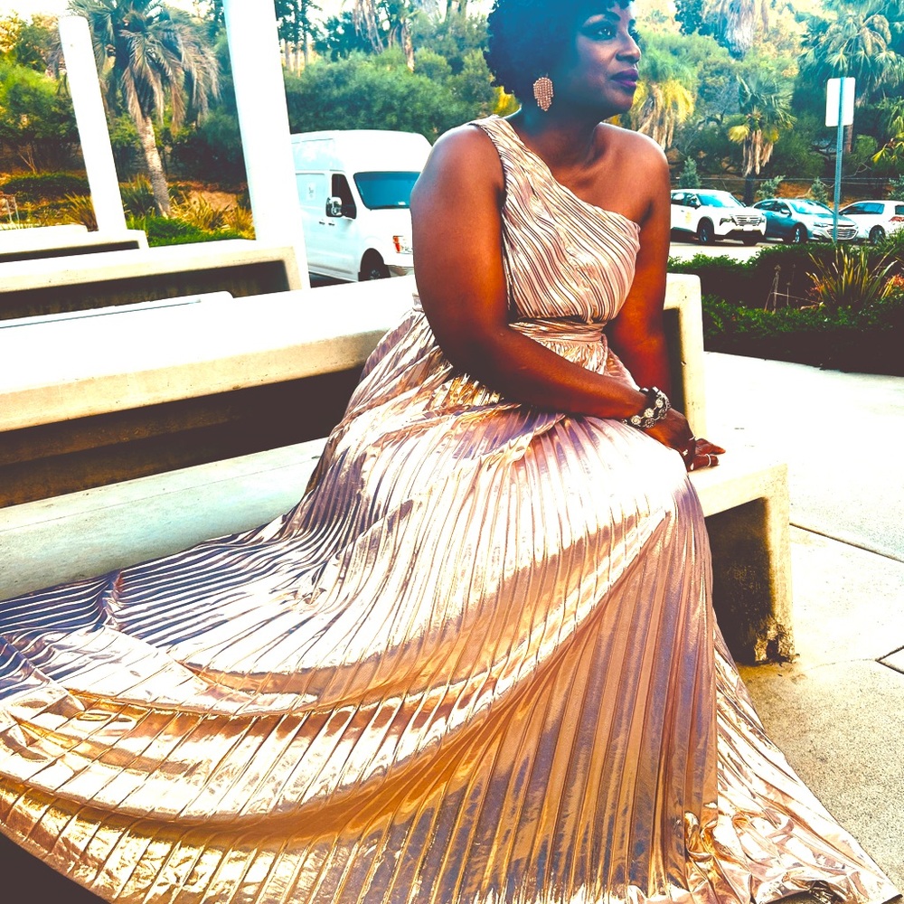 Metallic Pleated Gown
